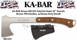 KA-BAR Knives KB1333 Hatchet Hawk 16" Overall, Brown TPR Handles, w/Heavy Duty Sheath