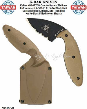  KA-BAR KNIVES KB1477CB KA-BAR Coyote Brown TDI Law Enforcement 2-5/16" AUS-8A Black Half Serrated Blade, Brown Zytel Handled Knife Glass Filled Nylon Sheath