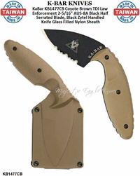KA-BAR KNIVES KB1477CB KA-BAR Coyote Brown TDI Law Enforcement 2-5/16" AUS-8A Black Half Serrated Blade, Brown Zytel Handled Knife Glass Filled Nylon Sheath KA-BAR KNIVES KB1477CB KA-BAR Coyote Brown TDI Law Enforcement 2-5/16" AUS-8A Black Half Serrated Blade, Brown Zytel Handled Knife Glass Filled Nylon Sheath