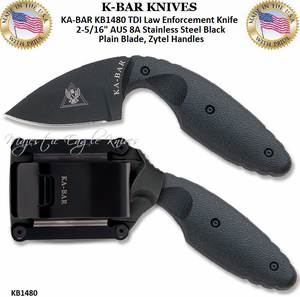 KA-BAR KNIVES KB1480 KA-BAR TDI Law Enforcement Knife 2-5/16" AUS 8A Stainless Steel Black Plain Blade, Zytel Handles KA-BAR KNIVES KB1480 KA-BAR TDI Law Enforcement Knife 2-5/16" AUS 8A Stainless Steel Black Plain Blade, Zytel Handles