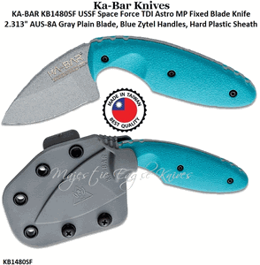 KA-BAR KNIVES KB1480SF KA-BAR USSF Space Force TDI Astro MP Fixed Blade Knife 2.313" AUS-8A Gray Plain Blade, Blue Zytel Handles, Hard Plastic Sheath