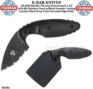  KA-BAR KNIVES KB1481 KA-BAR TDI Law Enforcement 2.31" AUS-8A Stainless Steel w/Black Powder Coating Combat Black Drop Point Serrated Edge Knife