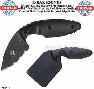 KA-BAR KNIVES KB1481 KA-BAR TDI Law Enforcement 2.31" AUS-8A Stainless Steel w/Black Powder Coating Combat Black Drop Point Serrated Edge Knife KA-BAR KNIVES KB1481 KA-BAR TDI Law Enforcement 2.31" AUS-8A Stainless Steel w/Black Powder Coating Combat Black Drop Point Serrated Edge Knife