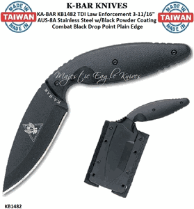 KA-BAR KNIVES KB1482 KA-BAR TDI Law Enforcement 3-11/16" AUS-8A Stainless Steel w/ Black Powder Coating Combat Black Drop Point Plain Edge