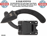 KA-BAR KNIVES KB1494 KA-BAR TDI Lady finger Fixed Blade Knife 1.875" AUS-8A Black Plain Blade, Black Zytel Handles, Hard Plastic Sheath KA-BAR KNIVES KB1494 KA-BAR TDI Lady finger Fixed Blade Knife 1.875" AUS-8A Black Plain Blade, Black Zytel Handles, Hard Plastic Sheath