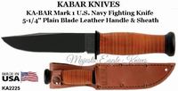 KA-BAR Knives: KB2225 KA-BAR U.S. Navy Mark I Fighting/Utility Knife 5-1/8" Plain Blade, Leather Handle, Brown Leather Sheath KA-BAR Knives: KB2225 KA-BAR U.S. Navy Mark I Fighting/Utility Knife 5-1/8" Plain Blade, Leather Handle, Brown Leather Sheath