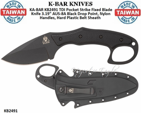 KA-BAR KNIVES KB2491 KA-BAR TDI Pocket Strike Fixed Blade Knife 3.19" AUS-8A Black Drop Point, Nylon Handles, Hard Plastic Belt Sheath KA-BAR KNIVES KB2491 KA-BAR TDI Pocket Strike Fixed Blade Knife 3.19" AUS-8A Black Drop Point, Nylon Handles, Hard Plastic Belt Sheath