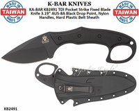 KA-BAR KNIVES KB2491 KA-BAR TDI Pocket Strike Fixed Blade Knife 3.19" AUS-8A Black Drop Point, Nylon Handles, Hard Plastic Belt Sheath KA-BAR KNIVES KB2491 KA-BAR TDI Pocket Strike Fixed Blade Knife 3.19" AUS-8A Black Drop Point, Nylon Handles, Hard Plastic Belt Sheath