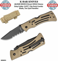 KA-BAR KNIVES KB3053 KA-BAR Desert MULE Heavy-Duty Folder 3.875" Clip Point Combo Blade, Tan Zytel Handles KA-BAR KNIVES KB3053 KA-BAR Desert MULE Heavy-Duty Folder 3.875" Clip Point Combo Blade, Tan Zytel Handles