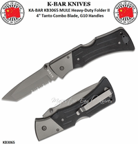 KA-BAR KNIVES KB3065 KA-BAR MULE Heavy-Duty Folder II 4" 420 Stainless, 52-54HRC Tanto Combo Blade, G10 Handles KA-BAR KNIVES KB3065 KA-BAR MULE Heavy-Duty Folder II 4" 420 Stainless, 52-54HRC Tanto Combo Blade, G10 Handles