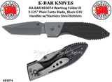  KA-BAR KNIVES KB3074 KA-BAR Warthog Folder III 3.125" Plain Tanto Blade, Black G10 Handles w/Stainless Steel Bolsters