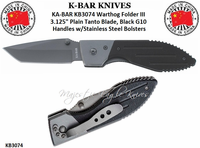 KA-BAR KNIVES KB3074 KA-BAR Warthog Folder III 3.125" Plain Tanto Blade, Black G10 Handles w/Stainless Steel Bolsters KA-BAR KNIVES KB3074 KA-BAR Warthog Folder III 3.125" Plain Tanto Blade, Black G10 Handles w/Stainless Steel Bolsters