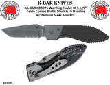  KA-BAR KNIVES KB3075 KA-BAR Warthog Folder III 3.125" Tanto Combo Blade, Black G10 Handles w/Stainless Steel Bolsters
