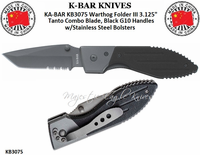 KA-BAR KNIVES KB3075 KA-BAR Warthog Folder III 3.125" Tanto Combo Blade, Black G10 Handles w/Stainless Steel Bolsters KA-BAR KNIVES KB3075 KA-BAR Warthog Folder III 3.125" Tanto Combo Blade, Black G10 Handles w/Stainless Steel Bolsters