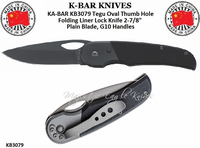 KA-BAR KNIVES KB3079 KA-BAR Tegu Oval Thumb Hole Folding Liner Lock Knife 2-7/8" 420 Stainless Steel Plain Blade, G10 Handles KA-BAR KNIVES KB3079 KA-BAR Tegu Oval Thumb Hole Folding Liner Lock Knife 2-7/8" 420 Stainless Steel Plain Blade, G10 Handles