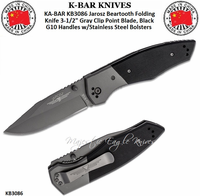 KA-BAR KNIVES KB3086 KA-BAR Jarosz Beartooth Folding Knife 3-1/2" Gray Clip Point Blade, Black G10 Handles w/Stainless Steel Bolsters KA-BAR KNIVES KB3086 KA-BAR Jarosz Beartooth Folding Knife 3-1/2" Gray Clip Point Blade, Black G10 Handles w/Stainless Steel Bolsters