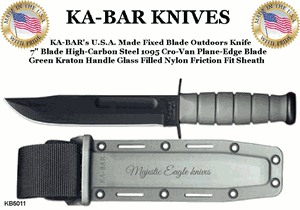 KA-BAR Knives KB5011 KA-BAR Foliage Green Fighting/Utility Knife 7" Black Plane Edge Blade Kraton G Handle Glass Filled Nylon Friction Fit Sheath