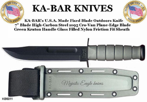 KA-BAR Knives KB5011 KA-BAR Foliage Green Fighting/Utility Knife 7" Black Plane Edge Blade Kraton G Handle Glass Filled Nylon Friction Fit Sheath