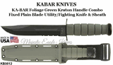 KA-BAR Knives KB5012 KA-BAR Foliage Green Fighting/Utility Knife 7" Black Combo Edge Blade Kraton G Handle Glass Filled Nylon Friction Fit Sheath