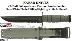 KA-BAR Knives KB5012 KA-BAR Foliage Green Fighting/Utility Knife 7" Black Combo Edge Blade Kraton G Handle Glass Filled Nylon Friction Fit Sheath