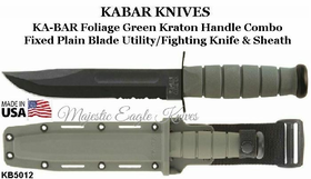 KA-BAR Knives KB5012 KA-BAR Foliage Green Fighting/Utility Knife 7" Black Combo Edge Blade Kraton G Handle Glass Filled Nylon Friction Fit Sheath