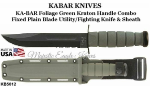 KA-BAR Knives KB5012 KA-BAR Foliage Green Fighting/Utility Knife 7" Black Combo Edge Blade Kraton G Handle Glass Filled Nylon Friction Fit Sheath