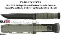 KA-BAR Knives KB5012 KA-BAR Foliage Green Fighting/Utility Knife 7" Black Combo Edge Blade Kraton G Handle Glass Filled Nylon Friction Fit Sheath KA-BAR Knives KB5012 KA-BAR Foliage Green Fighting/Utility Knife 7" Black Combo Edge Blade Kraton G Handle Glass Filled Nylon Friction Fit Sheath