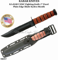 KA-BAR Knives: KB5017 KA-BAR U. S. Marine Corps Fighting Knife 7" Plain Blade, Leather Handles, Leather Sheath KA-BAR Knives: KB5017 KA-BAR U. S. Marine Corps Fighting Knife 7" Plain Blade, Leather Handles, Leather Sheath