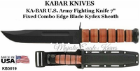 KA-BAR Knives: KB5019 KA-BAR U.S. Army Fighting Knife 7" Fixed Combo Edge Blade Kydex Sheath KA-BAR Knives: KB5019 KA-BAR U.S. Army Fighting Knife 7" Fixed Combo Edge Blade Kydex Sheath