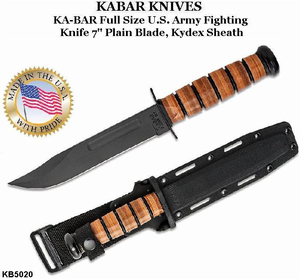 KA-BAR Knives: KB5020 KA-BAR U.S. Army Fighting Knife 7" Fixed Plain Edge Blade Kydex Sheath 
