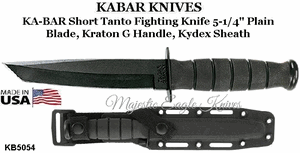 KA-BAR Knives: KB5054 KA-BAR Short Tanto Fighting Knife 5-1/4″ Plain Blade, Kraton G Handle, Kydex Sheath 