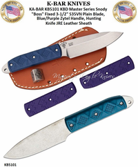 KA-BAR KNIVES KB5101 KA-BAR KBD Master Series Snody "Boss" Fixed 3-1/2" S35VN Plain Blade, Blue/Purple Zytel Handle, Hunting Knife JRE Leather Sheath KA-BAR KNIVES KB5101 KA-BAR KBD Master Series Snody "Boss" Fixed 3-1/2" S35VN Plain Blade, Blue/Purple Zytel Handle, Hunting Knife JRE Leather Sheath