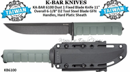 KA-BAR Knives KB6100 Dust I Fixed Blade Knife 11" Overall 6-1/8" D2 Tool Steel Black Clip Point Blade, Green GFN Handles, Plastic Sheath
