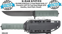 KA-BAR Knives KB6100 Dust I Fixed Blade Knife 11" Overall 6-1/8" D2 Tool Steel Black Clip Point Blade, Green GFN Handles, Plastic Sheath KA-BAR Knives KB6100 Dust I Fixed Blade Knife 11" Overall 6-1/8" D2 Tool Steel Black Clip Point Blade, Green GFN Handles, Plastic Sheath