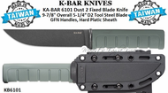 KA-BAR Knives KB6101 Dust II Fixed Blade Knife 9-7/8" Overall 5-1/4" D2 Tool Steel Black Clip Point Blade, Green GFN Handles, Plastic Sheath