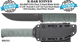 KA-BAR Knives KB6101 Dust II Fixed Blade Knife 9-7/8" Overall 5-1/4" D2 Tool Steel Black Clip Point Blade, Green GFN Handles, Plastic Sheath