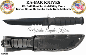 KA-BAR Knives: KR1255 Short Tanto Kraton G Handle Combo Blade Knife & Sheath