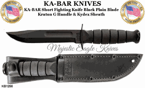 KA-BAR Knives: KR1256 Short Clip Point Plain Blade Kraton G Handle Tactical Knife & Sheath