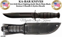 KA-BAR Knives: KR1256 Short Clip Point Plain Blade Kraton G Handle Tactical Knife & Sheath KA-BAR Knives: KR1256 Short Clip Point Plain Blade Kraton G Handle Tactical Knife & Sheath