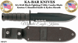 KA-BAR Knives: KR1271 Short Clip Point Combo Blade Kraton G Handle Tactical/Fighting Knife & Sheath