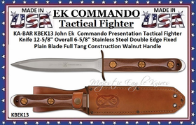  KA-BAR KNIVES KB-EK13 KA-BAR John Ek Commando Presentation Knife 6-1/2" Double-edge Spear Point Blade of Satin Finished 440C Stainless Steel Dagger Blade, Walnut Handles, Leather Sheath 
