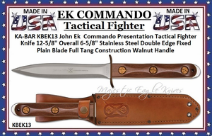  KA-BAR KNIVES KB-EK13 KA-BAR John Ek Commando Presentation Knife 6-1/2" Double-edge Spear Point Blade of Satin Finished 440C Stainless Steel Dagger Blade, Walnut Handles, Leather Sheath 