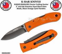 KABAR Cutlery KABAR KB4062BO Dozier Folding Hunter 3" AUS 8A Stainless Steel Black Plain Blade, Blaze Orange Zytel Handles KABAR Cutlery KABAR KB4062BO Dozier Folding Hunter 3" AUS 8A Stainless Steel Black Plain Blade, Blaze Orange Zytel Handles