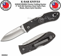 KABAR Cutlery KB4062 Dozier Folding Hunter 3" AUS 8A Stainless Steel Satin Plain Blade, Black Zytel Handles KABAR Cutlery KB4062 Dozier Folding Hunter 3" AUS 8A Stainless Steel Satin Plain Blade, Black Zytel Handles