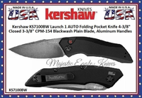 Kershaw 7100BW-L1 Launch 1 AUTO Folder Blackwash Plain Blade Aluminum Handled Knife Kershaw 7100BW-L1 Launch 1 AUTO Folder Blackwash Plain Blade Aluminum Handled Knife