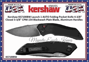 Kershaw 7100BW-L1 Launch 1 AUTO Folder Blackwash Plain Blade Aluminum Handled Knife