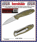 Kershaw Cutlery KS1660OL Ken Onion Leek Assisted Flipper Pocket Knife 4" Closed 3" Bead Blast Plain Blade, OD Green Aluminum Handles