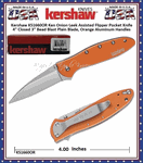 Kershaw Cutlery KS1660OR Ken Onion Leek Assisted Flipper Pocket Knife 4" Closed 3" Bead Blast Plain Blade, Orange Aluminum Handles