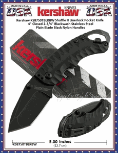 Kershaw Cutlery KS8750TBLKBW Shuffle II Multi- Function Folding Pocket Knife 4" Closed 2-1/4" Blackwash Plain Blade, Glass-Filled Nylon Handles 