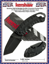 Kershaw Cutlery KS8750TBLKBW Shuffle II Multi- Function Folding Pocket Knife 4" Closed 2-1/4" Blackwash Plain Blade, Glass-Filled Nylon Handles Kershaw Cutlery KS8750TBLKBW Shuffle II Multi- Function Folding Pocket Knife 4" Closed 2-1/4" Blackwash Plain Blade, Glass-Filled Nylon Handles